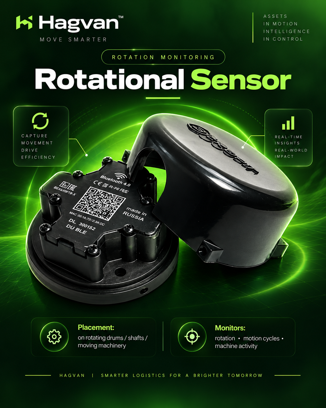 Wireless rotational sensor installed beside a concrete mixer drum drive