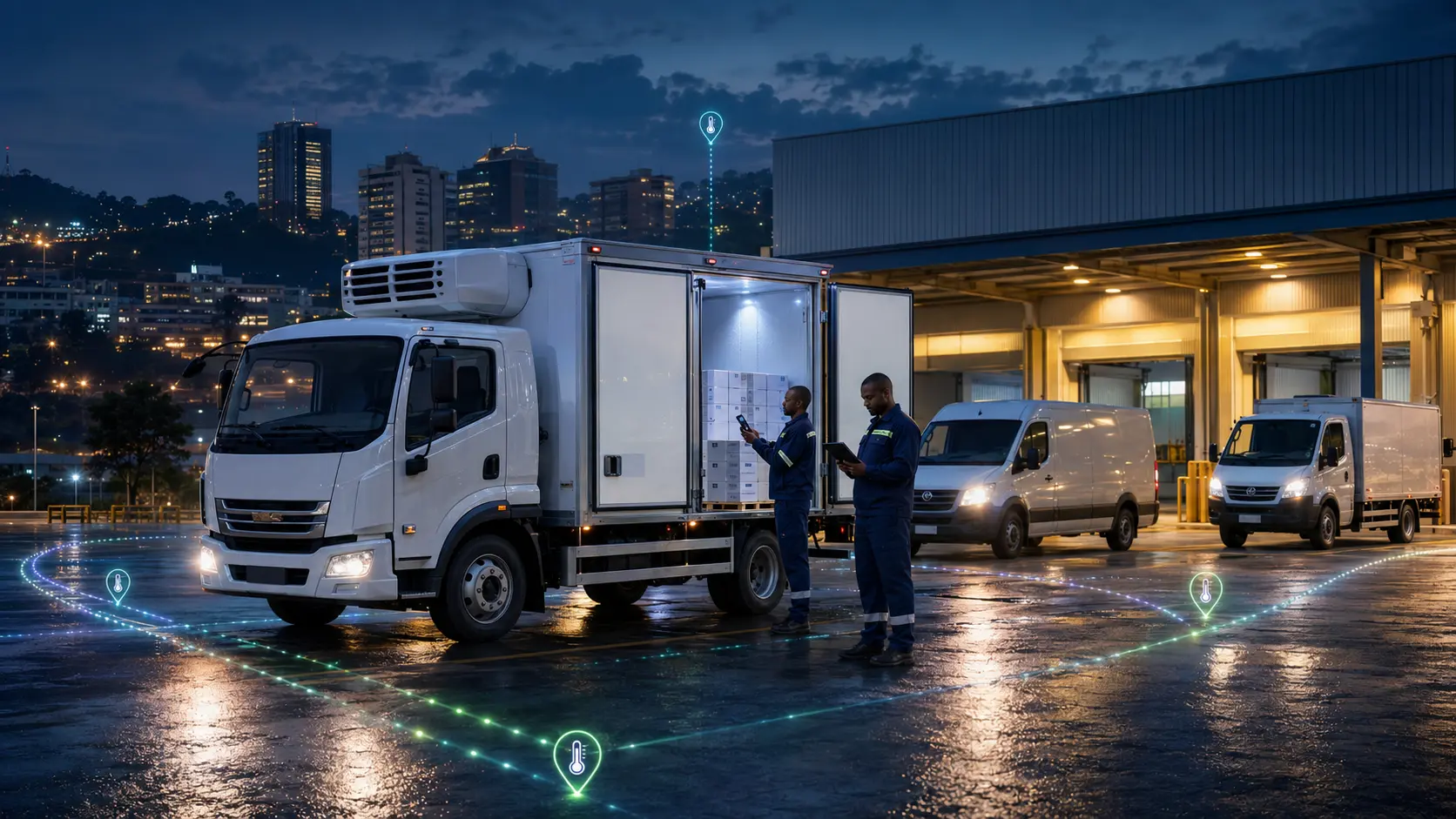 Refrigerated logistics fleet at a modern Kampala distribution hub