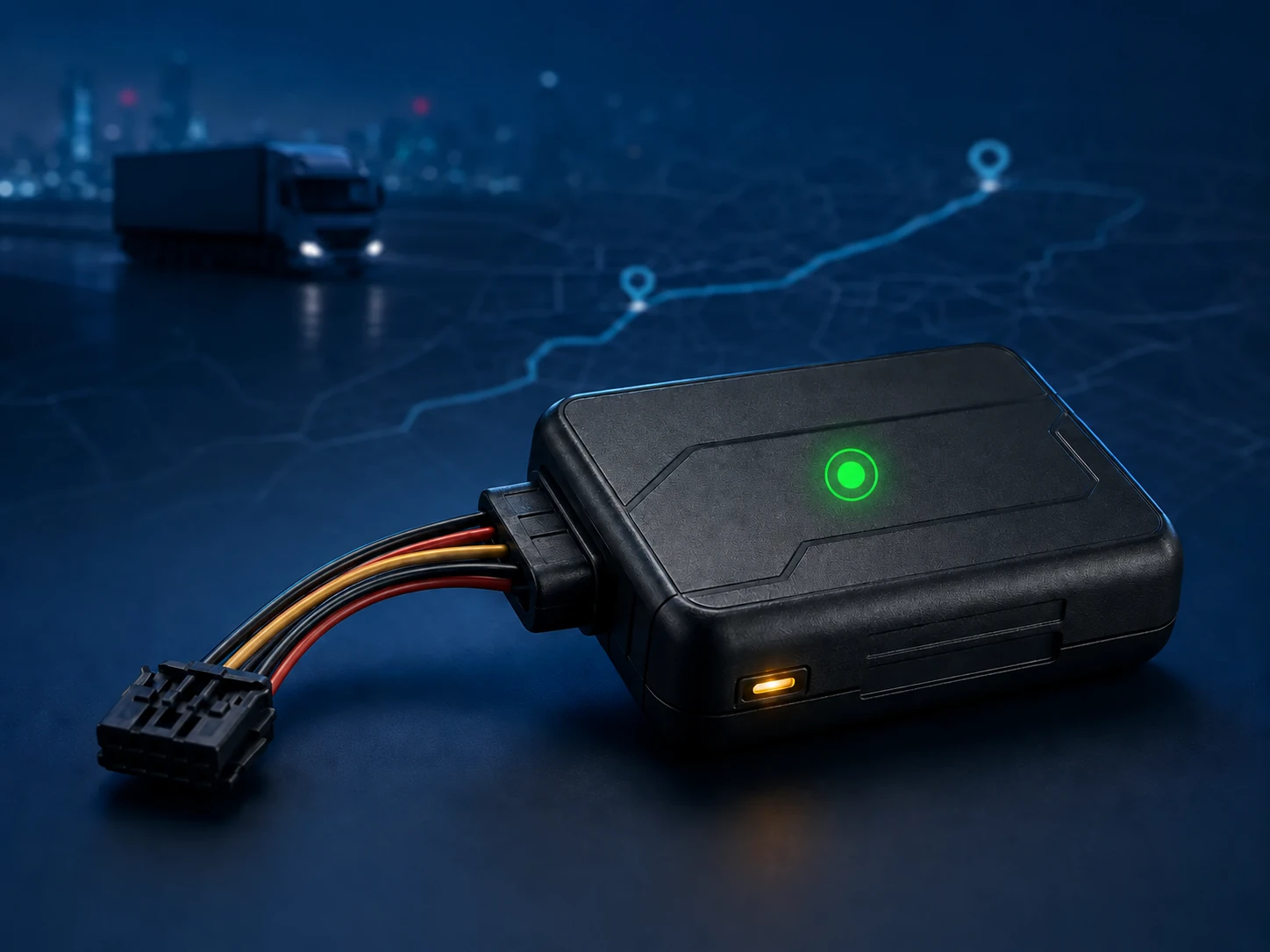 Compact FMB and FMC style wired GPS fleet tracker installed discreetly in a vehicle