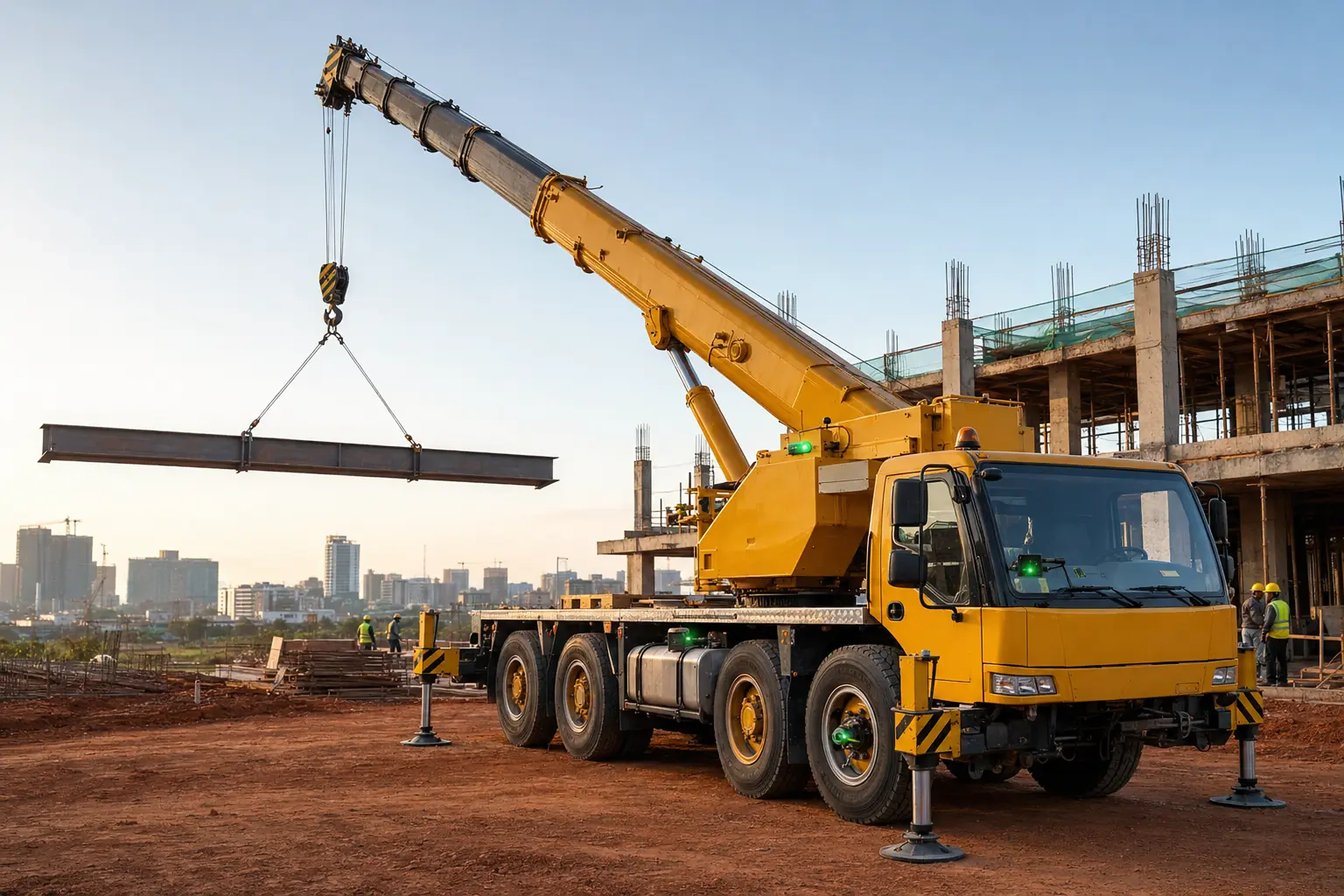 Mobile crane with installed GPS, fuel, boom-angle and tyre sensors